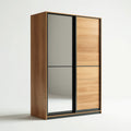 Armoire rectangulaire à portes coulissantes avec miroir chêne naturel noir 120 x 60 x 200 cm en panneaux de particules et verre