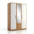 Armoire 3 portes avec miroir 2 tiroirs chêne clair blanc 120 x 52 x 200 cm panneaux de particules mélaminés rectangulaire