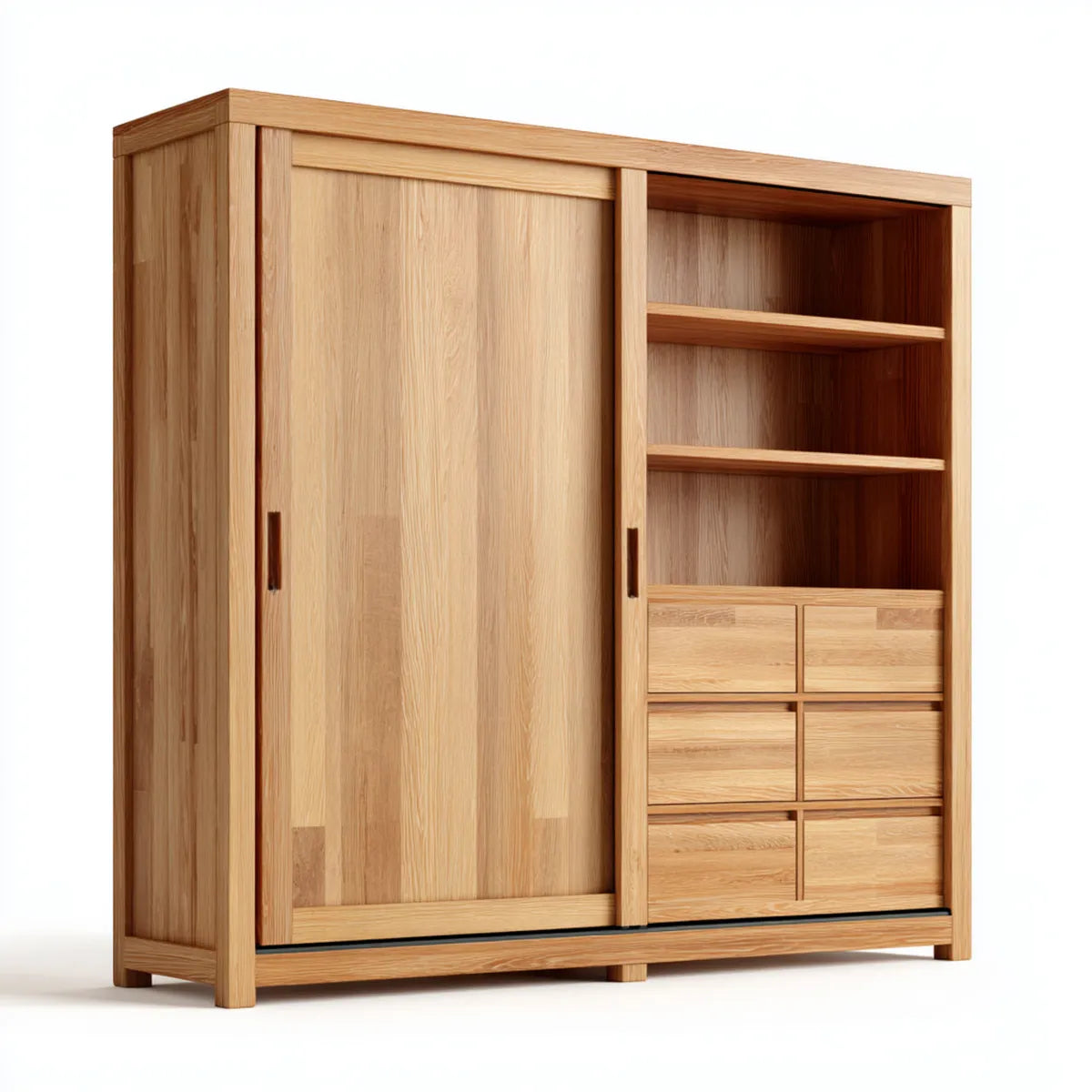 Armoire de rangement rectangulaire en chêne massif naturel avec porte coulissante 180 x 60 x 200 cm