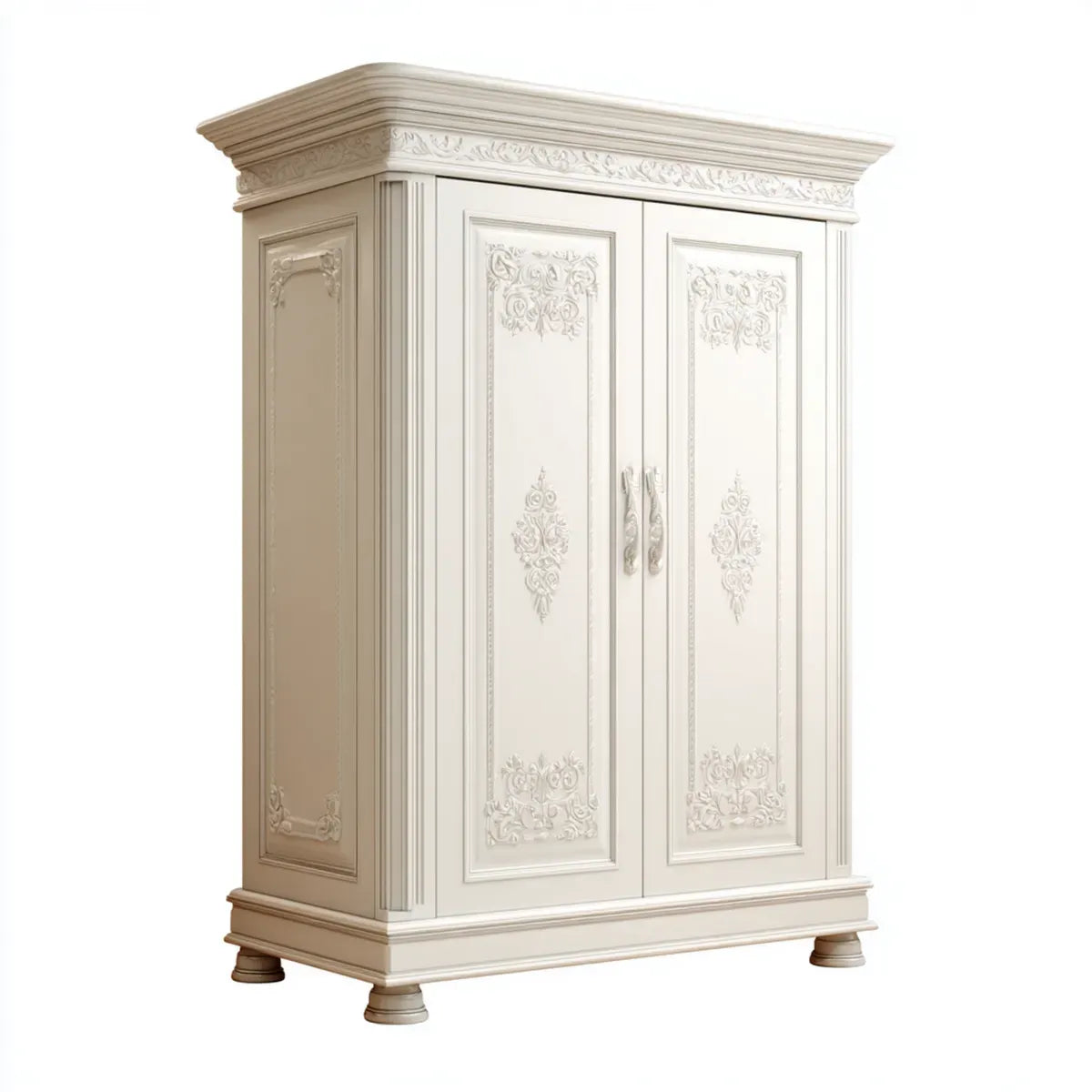 Armoire de chambre 2 portes blanc cassé 120 x 60 x 210 cm en MDF et bois massif rectangulaire