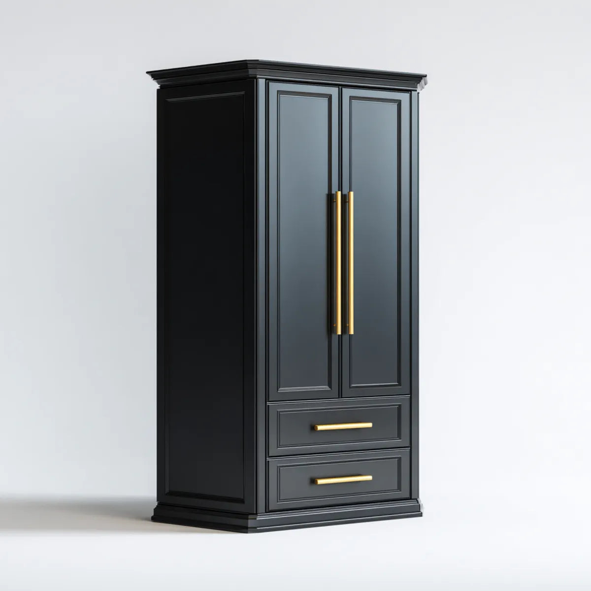 Armoire de chambre rectangulaire noire 2 portes 2 tiroirs en panneaux MDF 100 x 55 x 200 cm