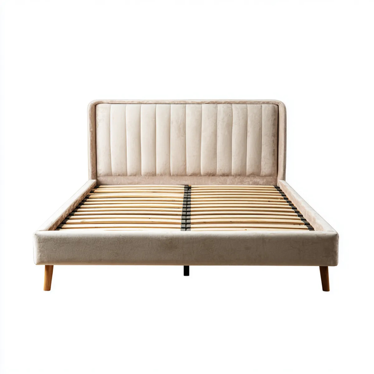 Lit double capitonné beige 160 x 200 cm en polyester effet velours rectangulaire