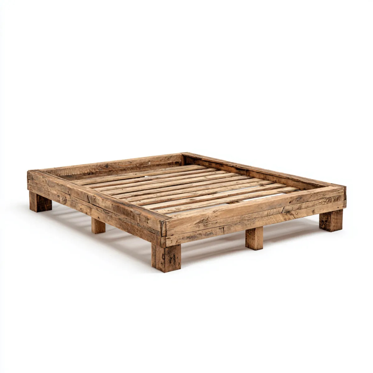 Cadre de lit plateforme 160 x 200 cm marron naturel en bois massif recyclé rectangulaire