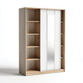 Armoire de chambre coulissante blanc et chêne avec miroir 160 x 60 x 200 cm en panneaux de particules rectangulaire