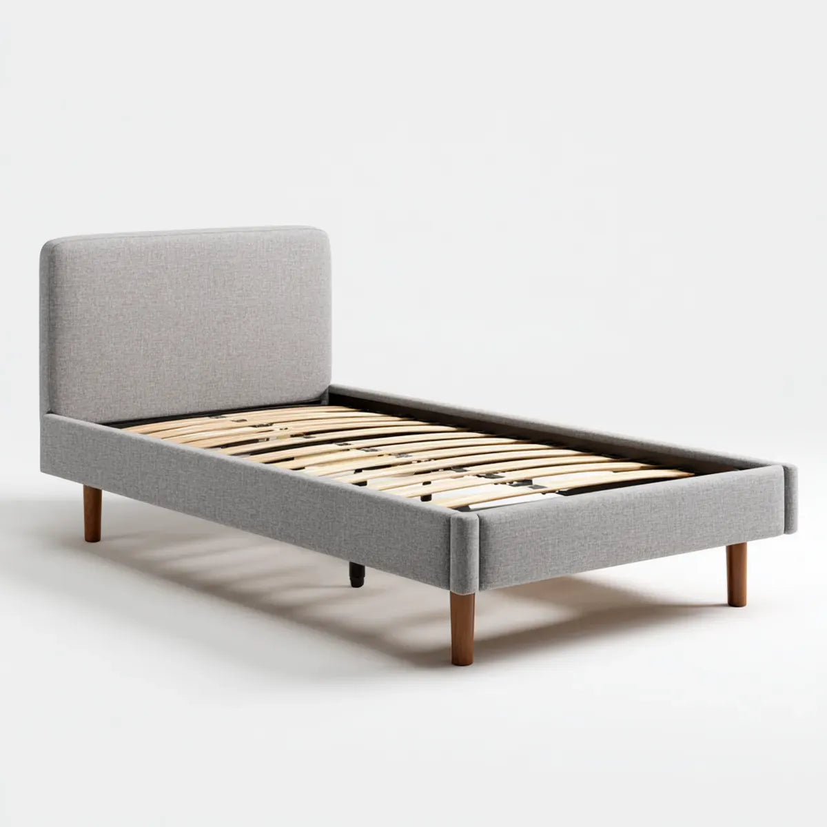 Cadre de lit simple gris 90 x 190 cm en polyester avec sommier à lattes