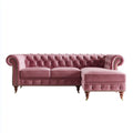 Canapé d'angle Chesterfield 3 places rose en polyester effet velours 285 x 165 x 78 cm