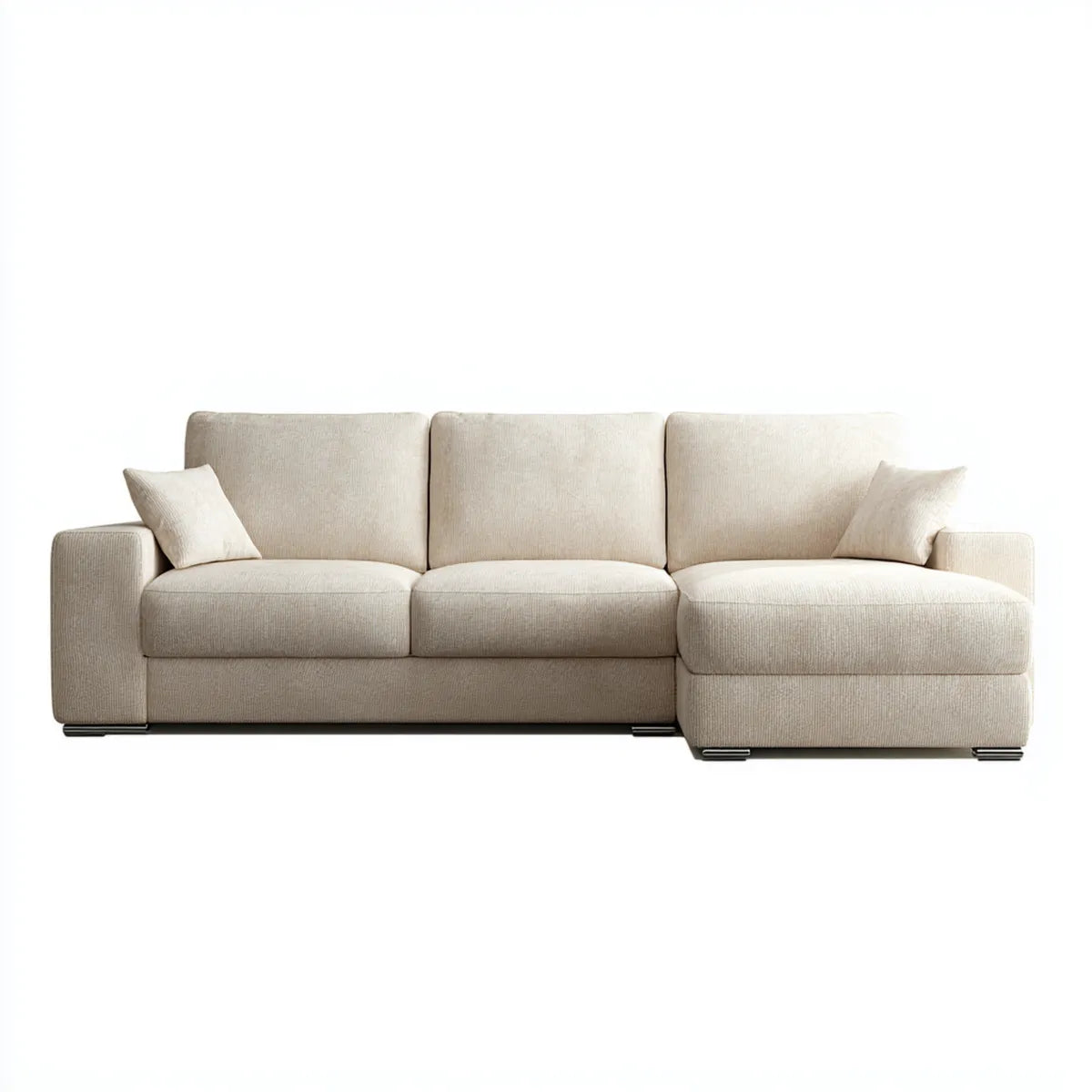 Canapé d'angle droit 3 places beige 270 x 160 x 85 cm en polyester forme L