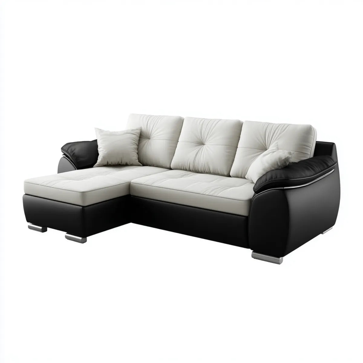 Canapé d'angle gauche 4 places noir et blanc en similicuir PU 240 x 160 x 90 cm