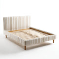 Cadre de lit double capitonné rayé beige et blanc 160 x 200 cm en polyester avec sommier à lattes