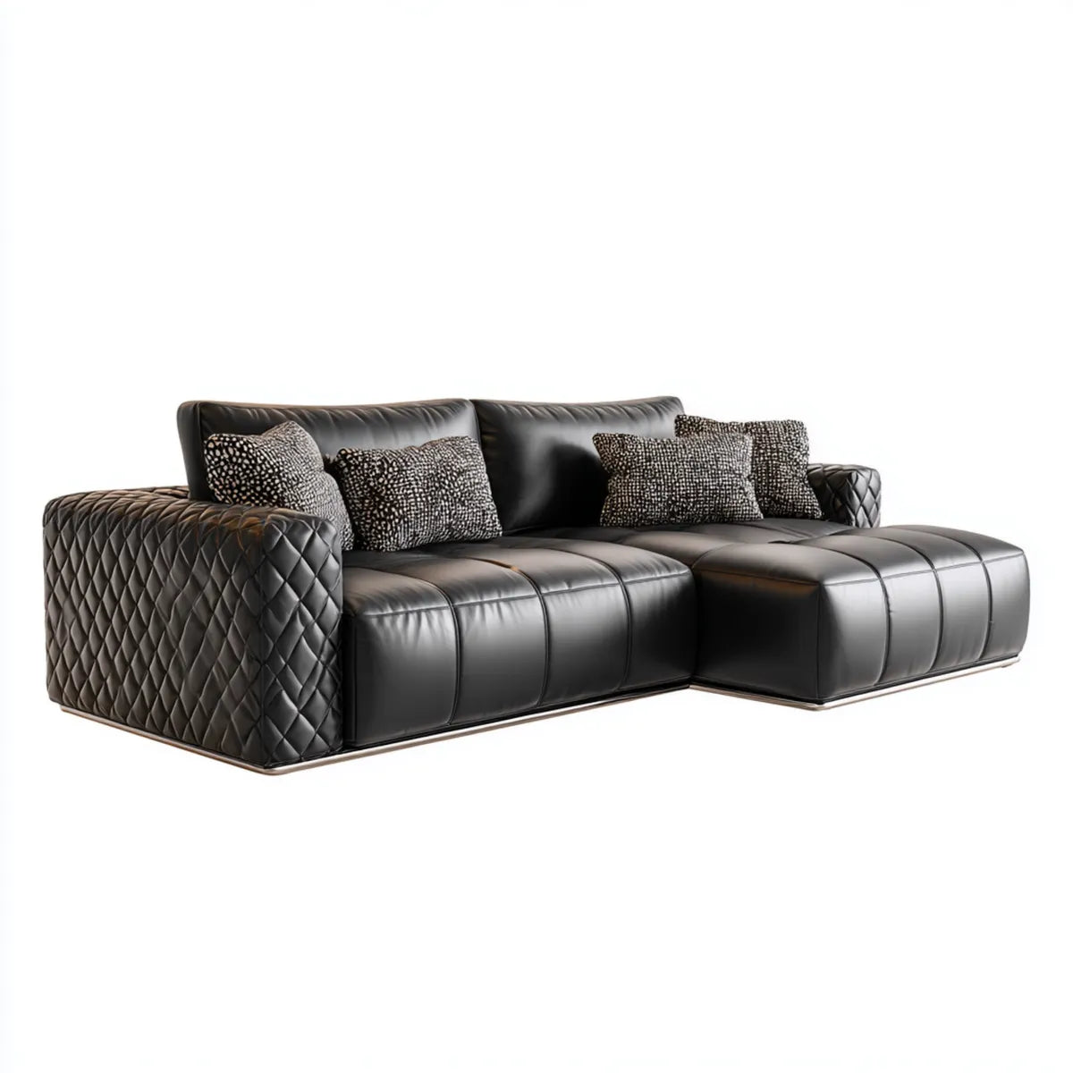 Canapé d'angle 3 places avec méridienne droite noir en similicuir PU 280 x 170 x 85 cm