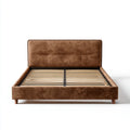 Lit double avec sommier à lattes marron 160 x 200 cm en cuir synthétique PU rectangulaire