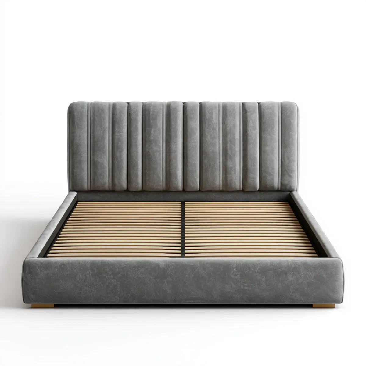 Lit double capitonné gris foncé 160 x 200 cm en cuir synthétique PU avec sommier à lattes tête de lit rectangulaire